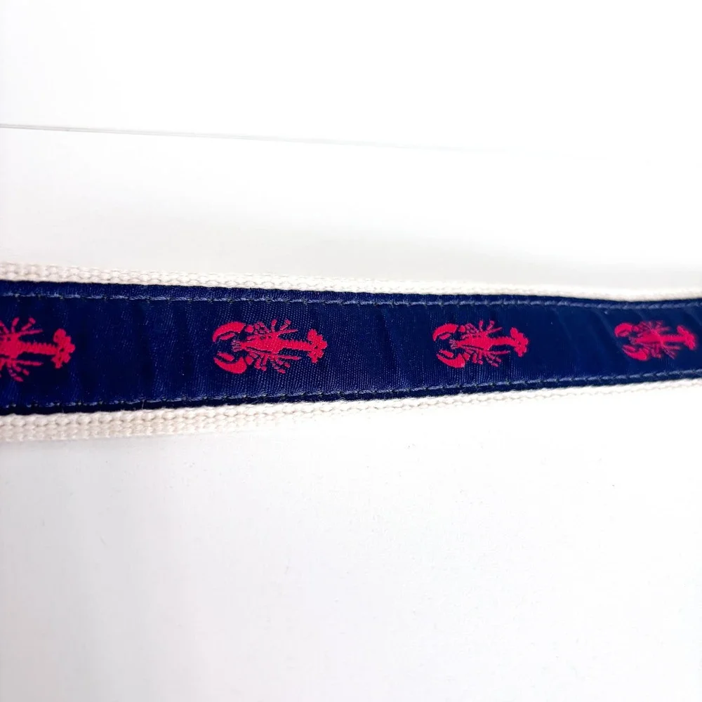 Crewcuts Boys Preppy Lobster Ribbon Belt Medium Navy Red Nautical Leather Trim
